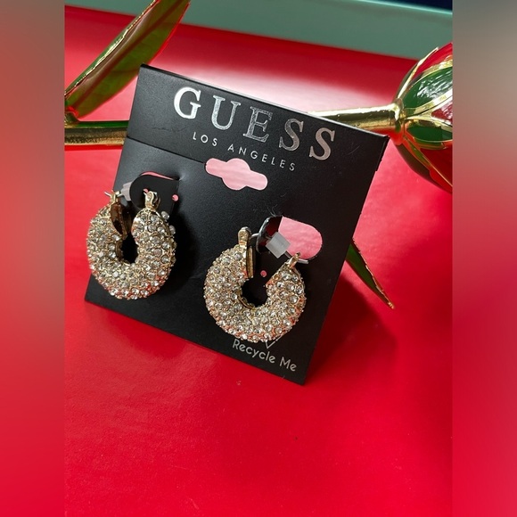 Guess Earrings,Guess Gold Crystal Hoop Earrings - Picture 8 of 9